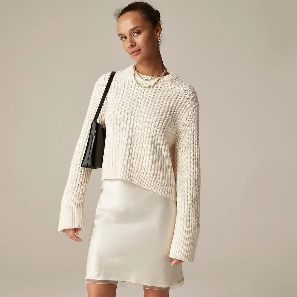 J. Crew Heritage Cotton Fisherman Crewneck Sweater Antique White Size XS NWT